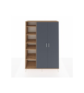 Hyperion Dolap 7 Raflı 2 Kapaklı Tek Askılı 132x44x195 Çam-Antrasit/Çam