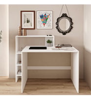 Amber Çalışma Masası – Raflı, Modern Bilgisayar Masası (Beyaz)