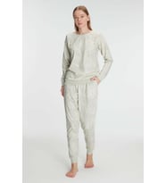 Kadın Yeşil Uzun Kollu Mozaik Desenli Lastik Paça Detaylı Pijama Takımı (Renksiz)