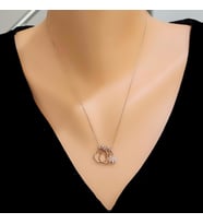 925 Ayar Gümüş İçiçe Tektaş Kelebek Modeli Kolye, Pembe - Beyaz Taş