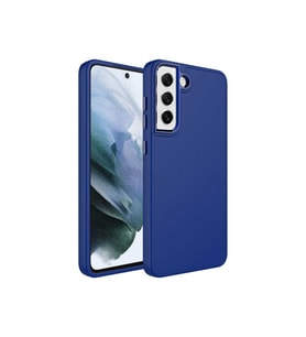 Samsung Galaxy S21 FE Uyumlu Kılıf Metal Çerçeve ve Buton Tasarımlı Silikon Zore Luna Kapak (Lacivert)