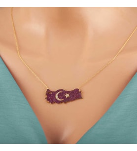 Gümüş Gold Ay Yıldız Türkiye Haritası Kadın Kolye