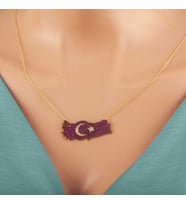 Gümüş Gold Ay Yıldız Türkiye Haritası Kadın Kolye