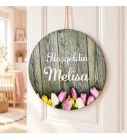 Gifties Pembe, Beyaz ve Sarı Çiçekler Temalı Kişiye Özel Kapı Süsü