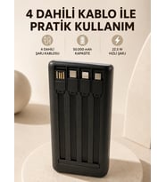 Hızlı Şarj Powerbank 50.000 mAh 4 Dahili Kablolu LED Aydınlatmalı Dijital Göstergeli Taşınabilir Bat