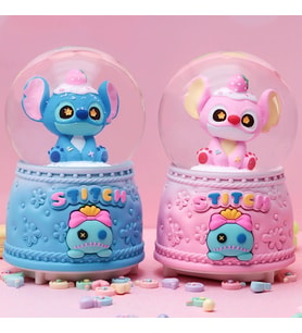 Stitch Tasarım Orta Boy Işıklı Müzikli Kar Küresi (Mavi)