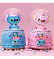 Stitch Tasarım Orta Boy Işıklı Müzikli Kar Küresi (Mavi)