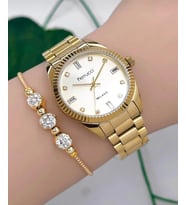 Ferrucci Rolex Kasa Çelik Kadın Kol Saati+Bileklik Hediye (Sarı Altın)