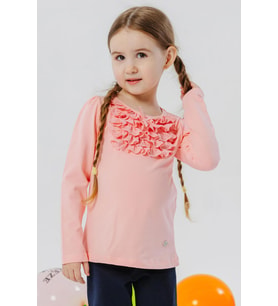 Breeze Kız Çocuk Uzun Kollu Tişört Güpürlü Fiyonklu 3-8 Yaş, Somon