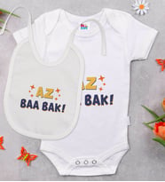 BK Kids Az Baa Bak Tasarımlı Beyaz Bebek Body Zıbın ve Mama Önlüğü Hediye Seti-1