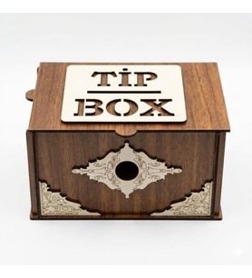 Ahşap Bahşiş Kutusu (Tip Box), Dekoratif Para Kutusu, Kilitli Tasarım, Kafe ve Restoran İçin