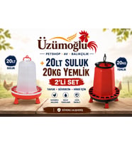 Üzümoğlu 20 Kg Tavuk Yemliği + 20 Litre Tavuk Suluğu 2’li Set Büyük Kapasiteli Tavuk, Güvercin ve Hindi Yemlik Suluk Seti