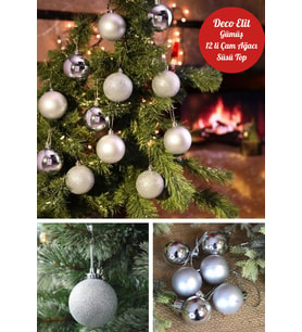12’li Yılbaşı Çam Ağacı Süsü Gümüş – 4 cm Parlak & Simli Karışık Top Süsler Noel Çam Ağacı Süsü