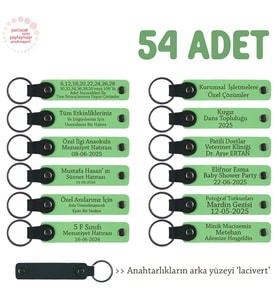 Dernek Etkinliklerinde Dağıtılmak Üzere, 54'lü Set, Aile Temalı İsimli Anahtarlık, F Yeşil & Laci (Fıstık Yeşili)