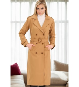 Dewberry Kadın %100 Polyester Trençkot Camel Z9737 Günlük Dış Giyim, Şehir ve Ofis Stili, Hafta Sonu Kombini