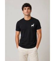 Erkek Minimal Geyik Logolu Tişört Bisiklet Yaka Kısa Kol Yazlık T-Shirt - Siyah
