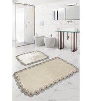 Gülruba Köşeli Vizon Çeyizlik Dantelli 2'li Banyo Paspası Seti Kaymaz Tabanlı 