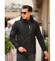 Outdoor Kapüşonlu Su Ve Rüzgar Geçirmez Kapitone Içi Kürklü Elyaf Dolgulu Şişme Softshell Mont (Siyah)