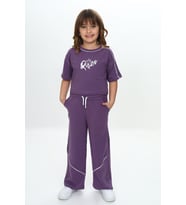 Toontoy Kız Çocuk Queen Baskılı Crop Eşofman Takım (Mor)