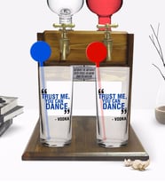 BK Gift Kişiye Özel Renkli Baskılı Trust Me You Can Dance Tasarımlı İkili Vodka Bardağı ve Çift Musluklu Doğal Ahşap Vodka Standı-1 (Model 1)