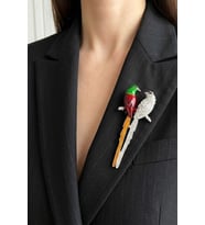 Caş Dekorasyon Kuş Model Taşlı Broş (Çok Renkli)