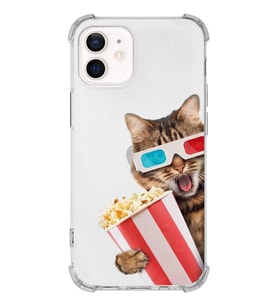PrintiFy Apple iPhone 12 Uyumlu Kedi 1 Baskılı Şeffaf Köşe Korumalı Antişok Kılıf