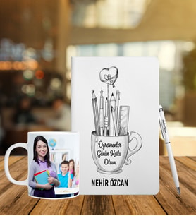 Öğretmenler Gününe Özel Deri Defter Kalem Ve Kupa Seti 845
