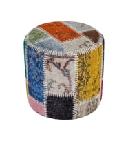 GERÇEK EL DOKUMA MULTİ RENGİ PATCHWORK YUVARLAK PUF