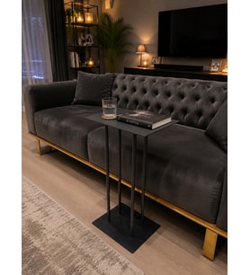 C Sehpa 57 cm – 35x35 cm Tabla, Metal, Paslanmaz Eloksal Boyalı Modern Yan Sehpa