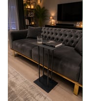 C Sehpa 57 cm – 35x35 cm Tabla, Metal, Paslanmaz Eloksal Boyalı Modern Yan Sehpa