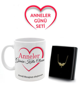 Kişiye Özel Mesajlı Kupa & Gold Renk Melek Kolye Hediye Seti