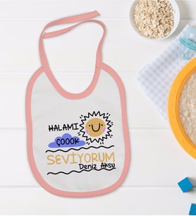 BK Kids Kişiye Özel Pembe Bebek Mama Önlüğü - Model 95