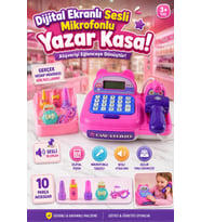 Eğitici Pembe Oyuncak Yazar Kasa - Dijital Ekranlı, Sesli ve Mikrofonlu Market Kasası Seti (3+ Yaş)