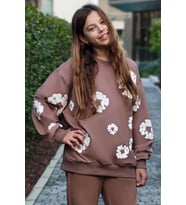 Locoloco Kız Çocuk Sweatshirt Çiçek Baskılı 9-14 Yaş, Kahverengi
