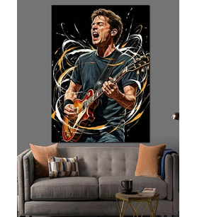 Gitarist Adam Ve Spiral Desenler Dekoratif Kanvas - Mdf Ahşap Tablo