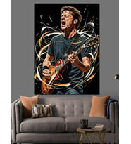 Gitarist Adam Ve Spiral Desenler Dekoratif Kanvas - Mdf Ahşap Tablo