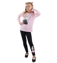 Puanlı Tavşan Kız Çocuk T-shirt Tayt Takım (Pembe)
