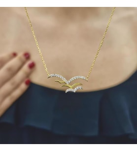 Martılar Gold Kaplama 925 Ayar Zirkon Taşlı Gümüş Kolye (Karışık)
