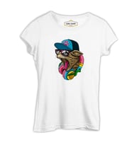 Cat Headphone Müzik Beyaz Kadın Tshirt