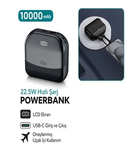 10000mAh 22.5W Hızlı Şarj USB-C Giriş LCD Gösterge Taşınabilir Powerbank Güç Bankası