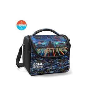 CORAL HIGH 37159 KIDS RACING RENKLİ YARIŞ ARABA DESENLİ THERMO BESLENME ÇANTASI