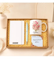 Kişiye Özel Premium Defter Çiçek Desenli Kupa Bardak & Kalem Hediye Seti