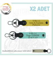 Motor Severlere, İsim Plaka ve 0 Rh (+) Kan Grubu Yazılı Özel Tasarım x2 Anahtarlık, Sarı-Turkuaz-SK (Çok Renkli)