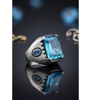 Kare Aquamarine - Aqua Marin Taşlı 925 Ayar Gümüş Yüzük 902678