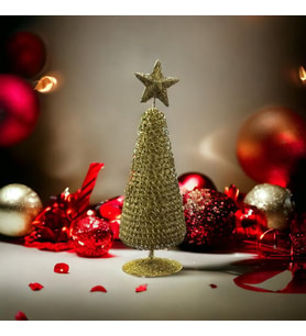 VIP DELUXE METAL YILBAŞI ÇAM AĞACI PARLAK SİMLİ GOLD NOEL AĞACI 21 CM ALTIN ÇAM AĞACI DEKOR ÇAM 21CM