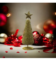 VIP DELUXE METAL YILBAŞI ÇAM AĞACI PARLAK SİMLİ GOLD NOEL AĞACI 21 CM ALTIN ÇAM AĞACI DEKOR ÇAM 21CM