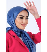 Cam Mavi Harem Scarf Kristal Saten Eşarp