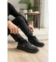 Enoch Hakiki Deri Metal Logolu Erkek Sneaker Ayakkabı Ortopedik Taban