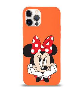 Apple iPhone 12 Pro  Lansman Kılıf Minnie Mouse Tasarımlı Altı Kapalı İçi Kadife Kaplı  Kapak (Şeffaf)