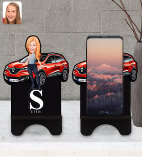 BK Gift Kişiye Özel Plakalı Kadın Renault Kadjar Karikatürlü Ahşap Biblo Telefon Standı-1